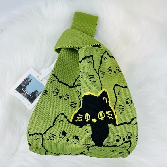 NWT Green Cat Compact Stylish Essentials Handheld Bag - Picture 5 of 7